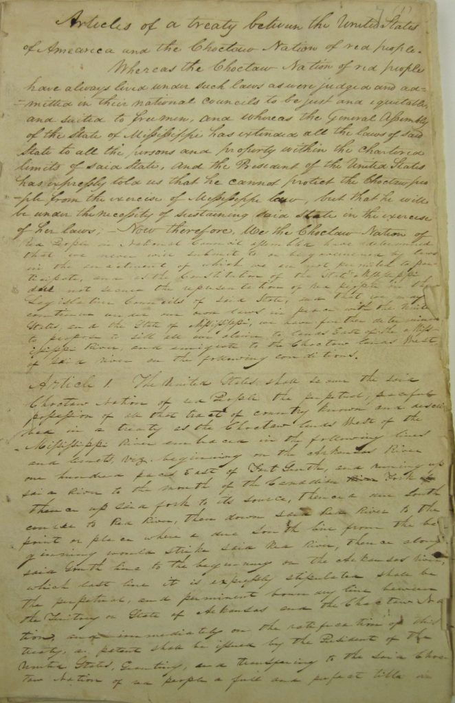 letter Treaty Proposed by the Choctaw Nation 4-17-1830