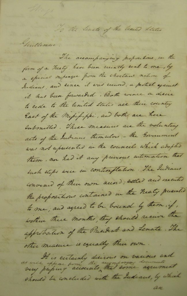 letter Andrew Jackson to the United States Senate 5-6-1830