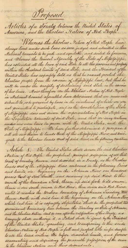 letter Choctaw Removal Treaty Proposed by Andrew Jackson