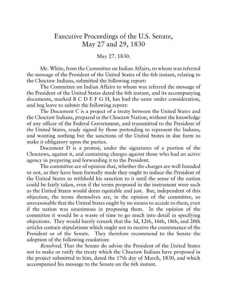 transcript Executive Proceedings of the U.S. Senate May 27 and 29 1830