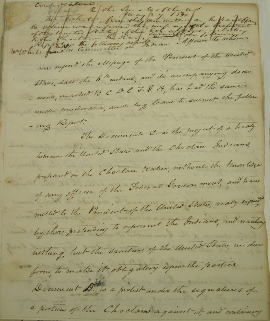 letter Report of the Senate Indian Affairs Committee 5-27-1830